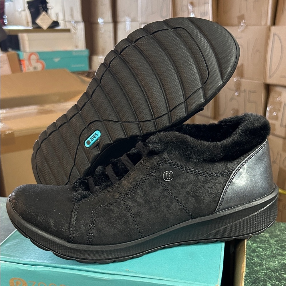 Bzees Black Faux Fur Lined Slip-On Sneaker